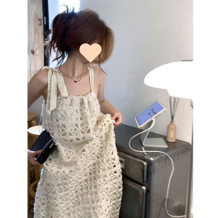 휴가지 원피스 크로셰 뷔에스트 원피스 베이지색 손뜨개 뜨게 크로쉐 니트 일본여행 옷차림