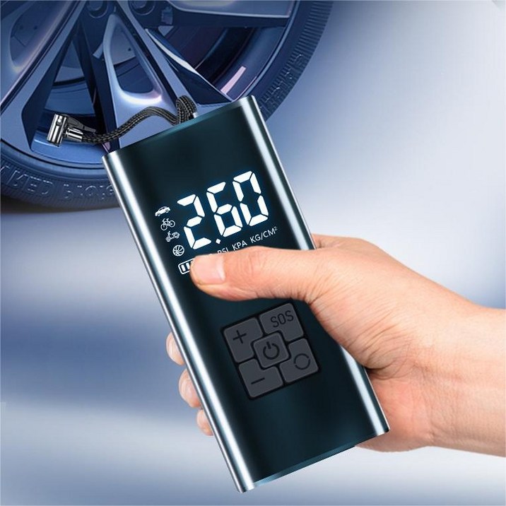 타이어 공기압 주입기 휴대용 무선 올인원 세트 6000mAh 타이어 압력 모니터링/led손전등/보조배터리/자동차 농구공 자전거 오토바이 다용도에어펌프