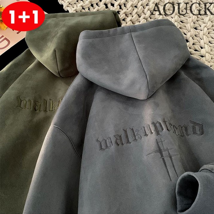 AOUGK 11 남성 두꺼운 후드 맨투맨 빅사이즈 롱 후드티 오버핏 긴팔 티셔츠 코트 데일리