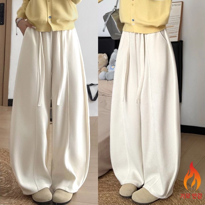 아루아 커브드핏 숏/롱기장 기모 와이드 여성 배기 바지 체형커버 겨울바지