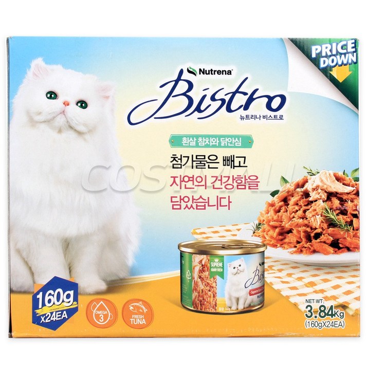 뉴트리나 비스트로 고양이 캔사료 160g x 24캔 흰살참치와 닭안심 코스트코