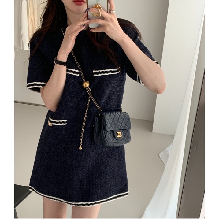 서진맘 여성 데일리 트위드 반팔 미니 원피스