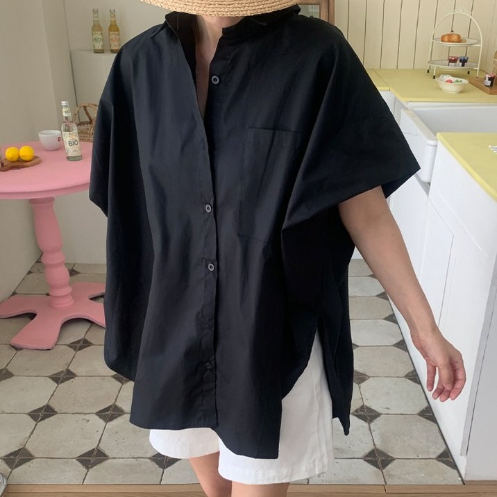 애플망고옷장 빅사이즈 여름 여성 반팔 561 망또남방 오버핏셔츠