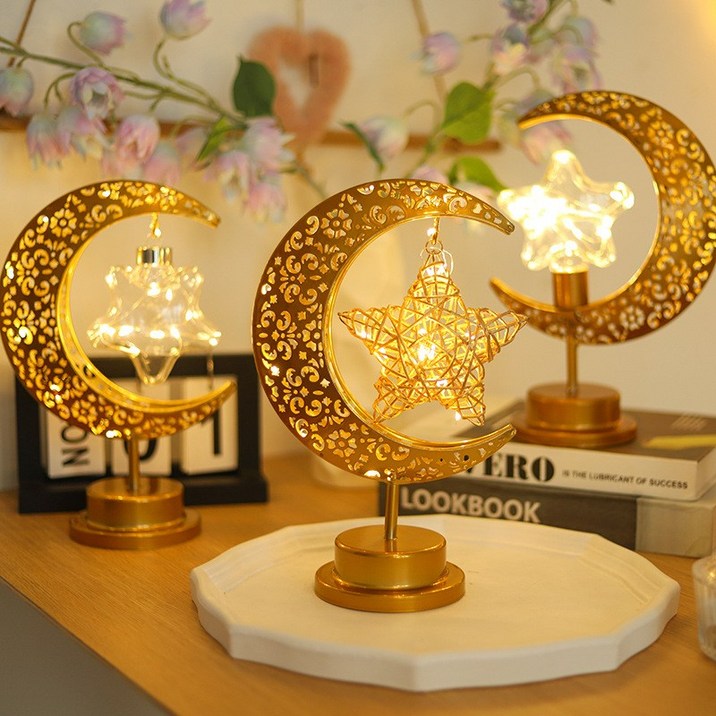 루카스 LED 감성 초승달 인테리어 라탄무드등, 1개, 별