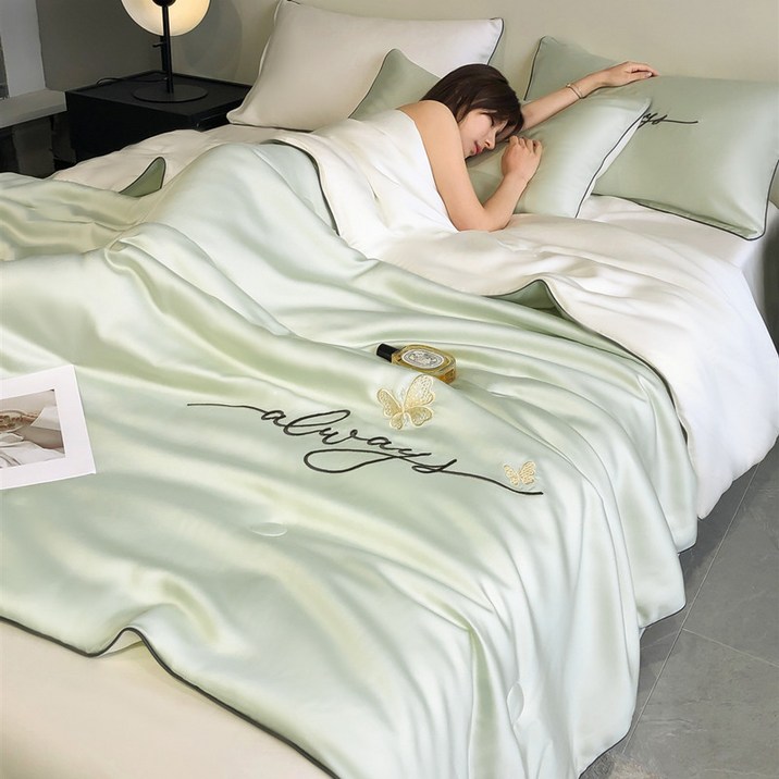 ANYOU 여름 이불 여름 아이스 실크 이불 차렵이불 냉감 홑이불