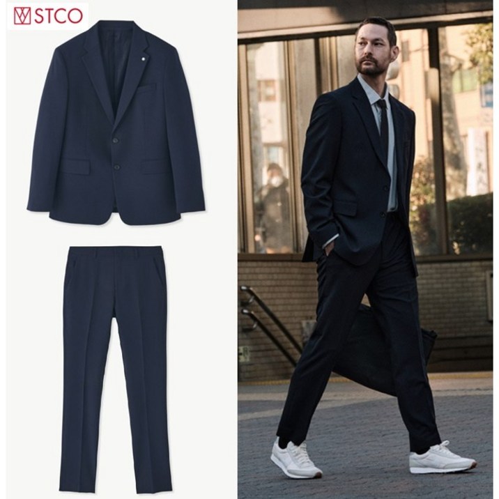 [무료배송 초특가할인] STCO 에스티코 남성여름정장 내가찾던 클래식핏 끈적함없는 쿨맥스소재 출근룩 결혼식하객룩 경조사용 스판소재 솔리드 네이비정장 수트 세트
