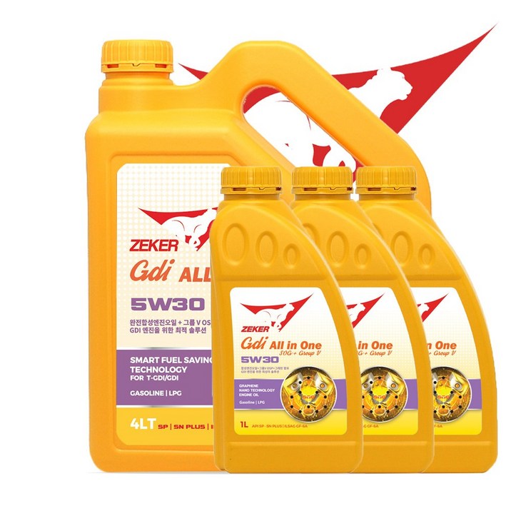 제커 GDI올인원 5W30 SP SN 올인원 GDI 가솔린 LPG 엔진코팅제와 5기유 함유 4L, 1개, 4L