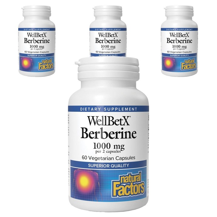 네추럴팩터스 베르베린 1000mg 베지테리안 캡슐 글루텐 프리 무설탕 비건, 60정, 4개