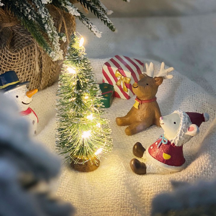 이플린 크리스마스 미니트리 + 도자기인형 세트 + LED 전구 - 투데이밈