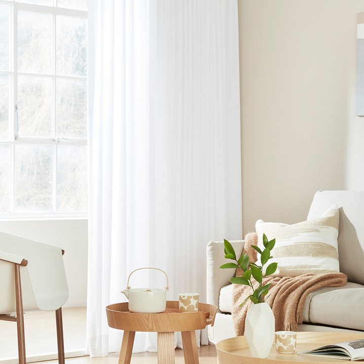 한샘 나비주름 비침 없는 밀크 쉬폰 속커튼  레일 세트 방문설치