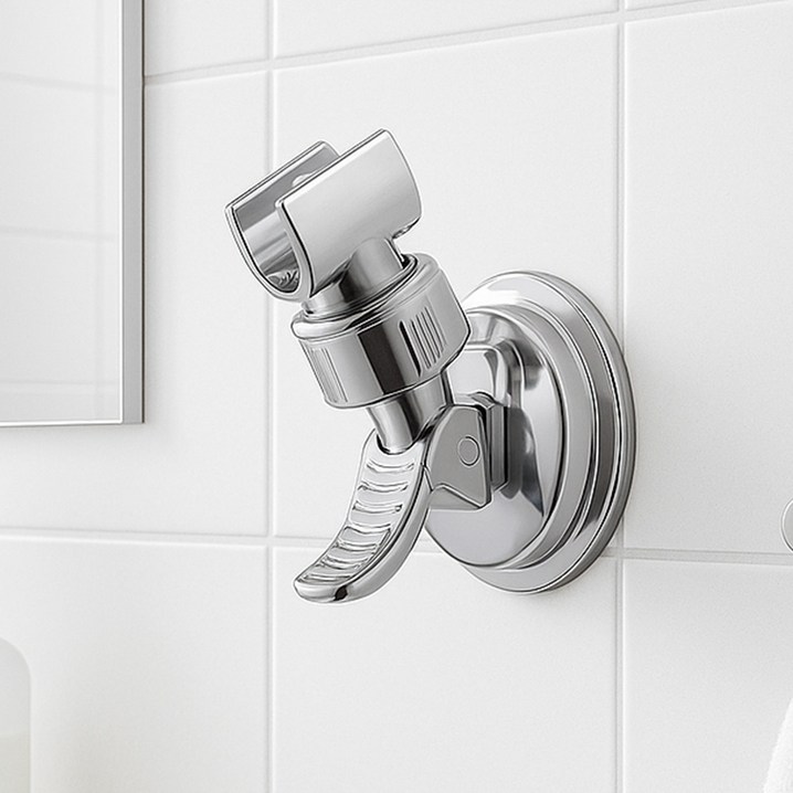 위더스 워터링 360도 회전 각도조절 흡착식 욕실 샤워기 거치대, 실버