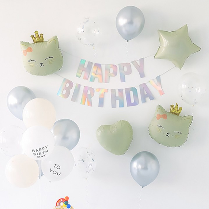 파티해 생일파티 풍선 세트, A 11 왕관 고양이 크림, 1세트