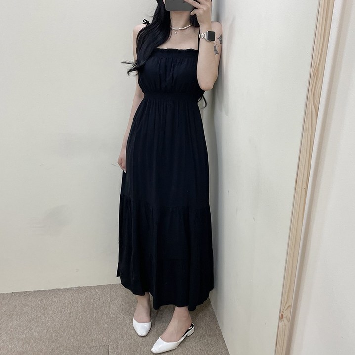 VANANA2 여성 리본 스모크 플레어 나시 롱원피스 4color VANANA2 여성 리본 스모크 플레어 나시 롱원피스 4color