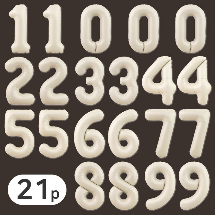 에스엠파티 40cm 숫자풍선 21p 세트, 1세트, 크림 에스엠파티 40cm 숫자풍선 21p 세트, 1세트, 크림