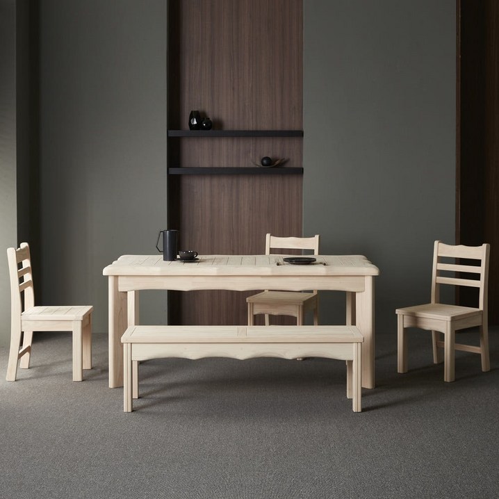 바르숲 킹덤 편백나무 통원목 식탁 테이블 의자 벤치 세트 4인 6인, 일반 3  벤치 1