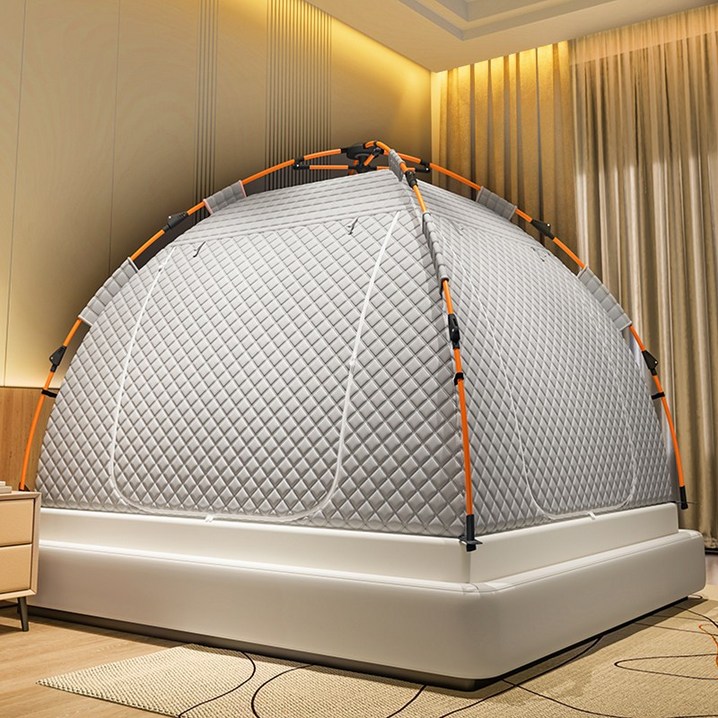 LINSHU 원터치 실내 3층 퀼팅 난방텐트 패밀 거실용 방한 수면텐트