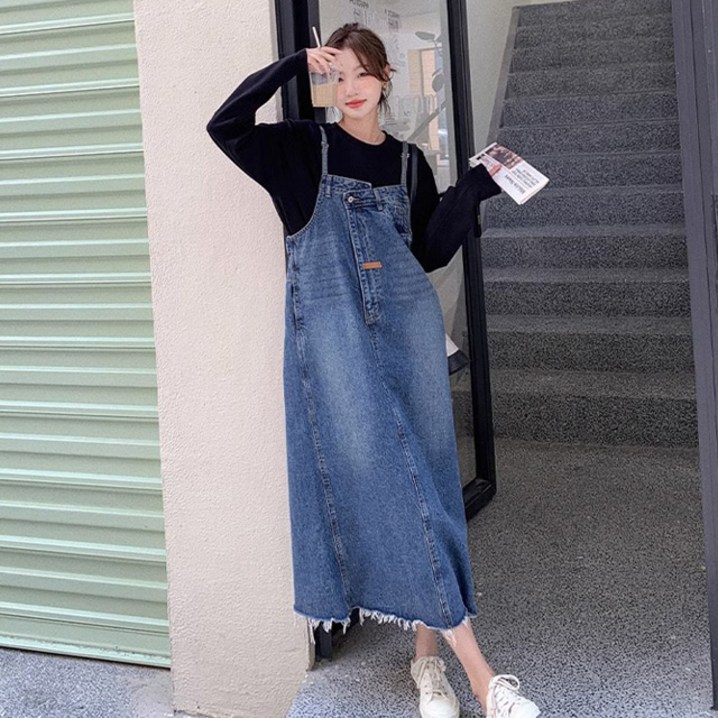 D1127 손슈오 빅사이즈 롱 청멜빵 원피스 44120