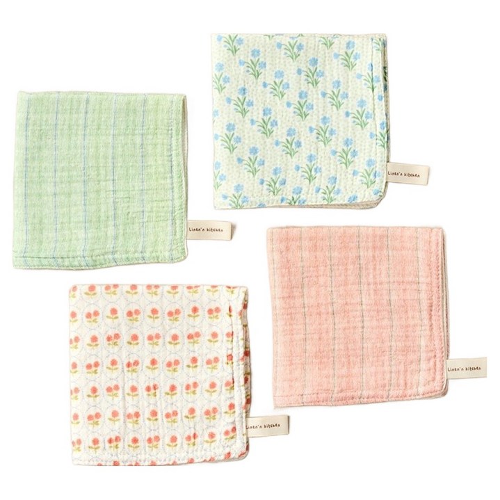 모던하우스 ON L 도톰한 4중지 살림 거즈행주 플라워 스트라이프, 4개