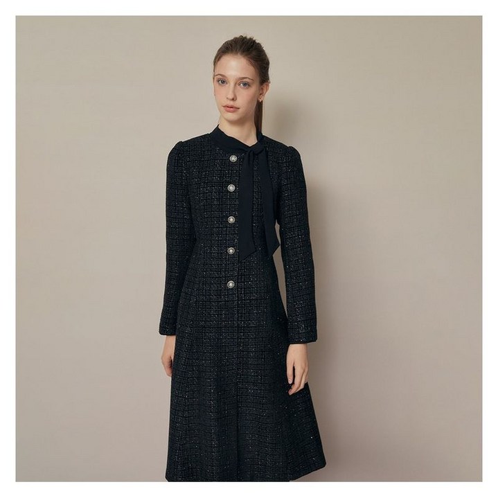 JJ지고트 주얼리 버튼 라운드넥 트위드 원피스 GRAP0OP321