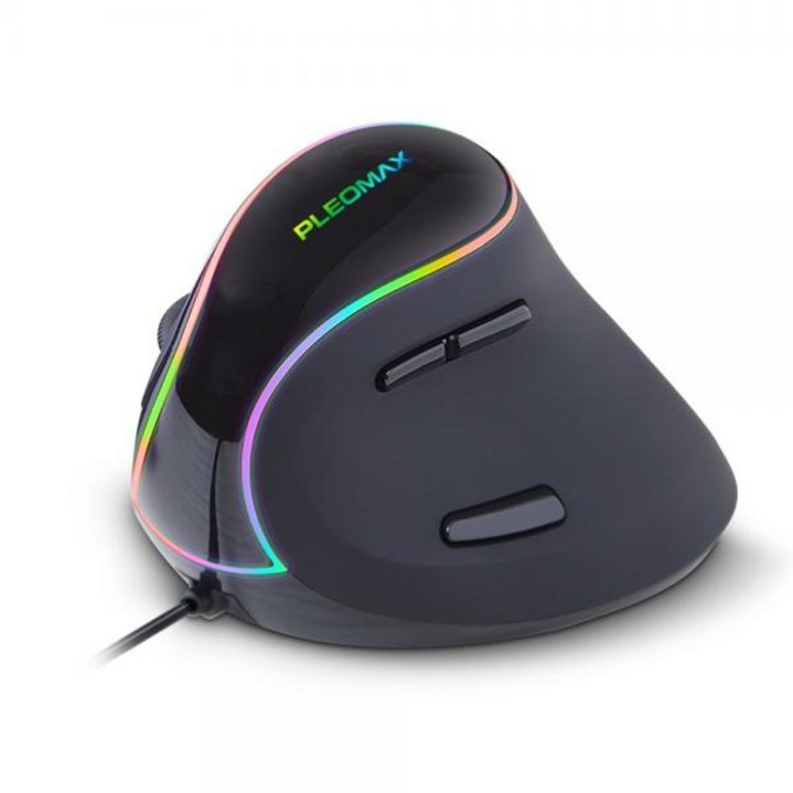 플레오맥스 유선 광마우스, PLEOMAX MOER600 RGB 버티컬 블랙USB, 블랙, MOER600