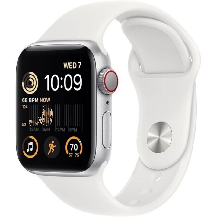 Apple Watch SE2세대GPS 셀룰러 40mm 흰색 스포츠 밴드가 있는 실버 알루미늄 케이스 ML갱신