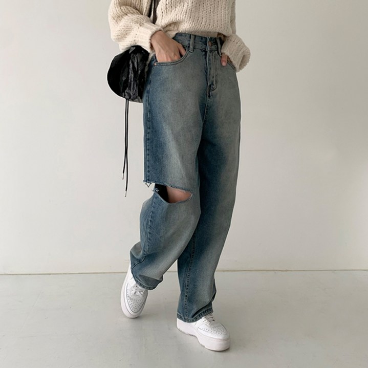 [순이야] C.여성 찢청 와이드 데님 팬츠