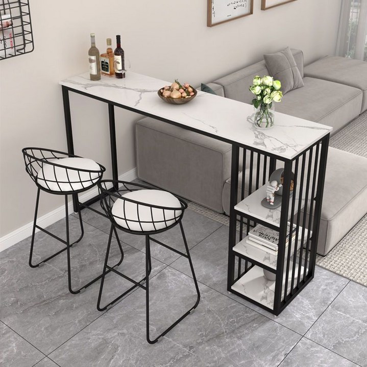 홈바테이블 높은테이블 2인용식탁 거실 입식테이블, 블랙 선반+화이트보드