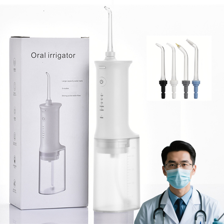 [KC인증] ORALCARE 아이얼 휴대용 무선 구강세정기 (아쿠아픽) + 4종 노즐 + IPX7 방수, 흰색, HF230A