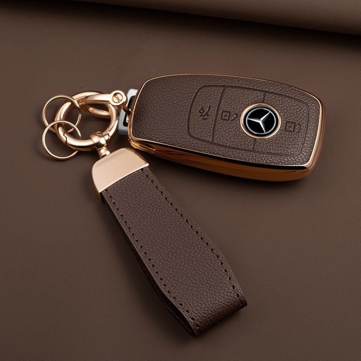 HAKO 소프트 가죽TPU 차키케이스키홀더 벤츠호환, M02, 브라운