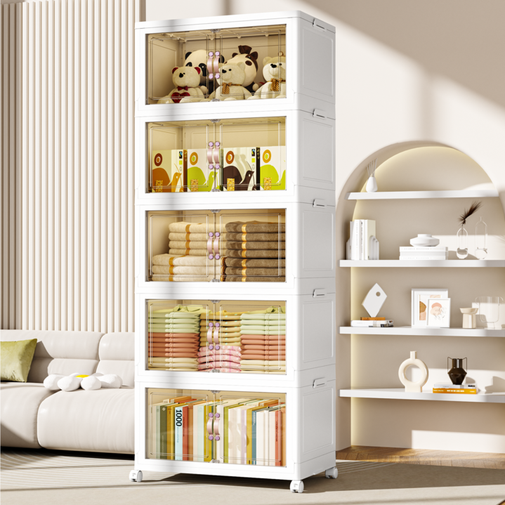 Kipnos 폴딩 대용량 리빙박스 수납박스 대형 가정용 거실 장난감 사물함 간식 선반 옷정리함 수납장 대용량 수납 정리함 접이식 보관함 다용도 수납함 플라스틱 수납함 리빙박, 5개, 반투명