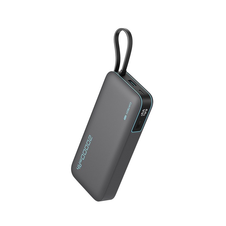 CUKTECH 쿡테크 55W 대용량 20000mAh 일체형 보조배터리 고속 충전 보조배터리 입출력 C타입 케이블전력 표시여행용 기내반입, 회색