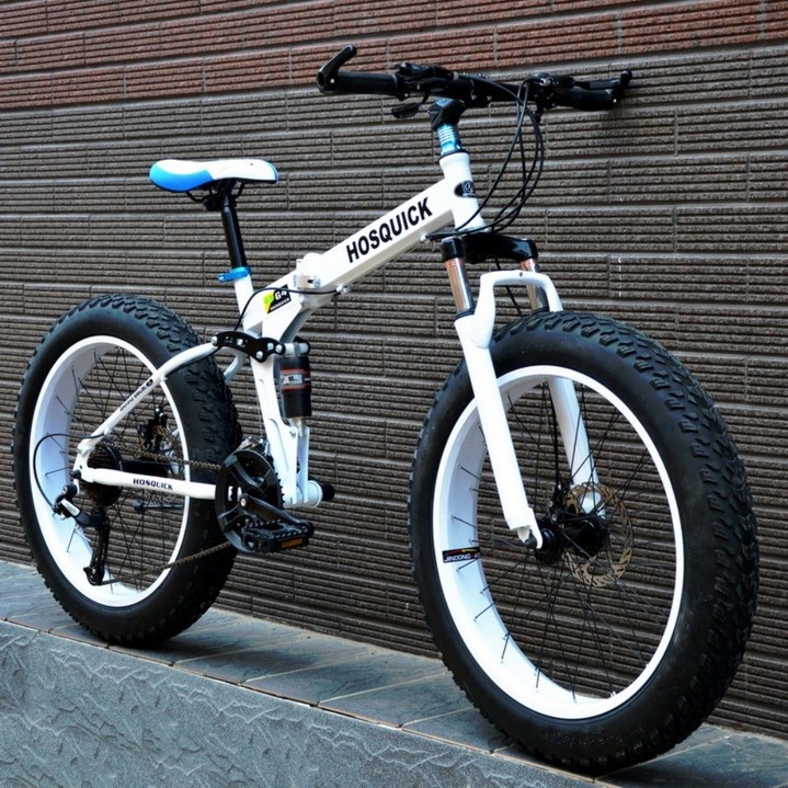 출퇴근 자전거 MTB 바퀴큰 팻바이크 엠티비 접이식 입문용, 하얀 - 쇼핑앤샵