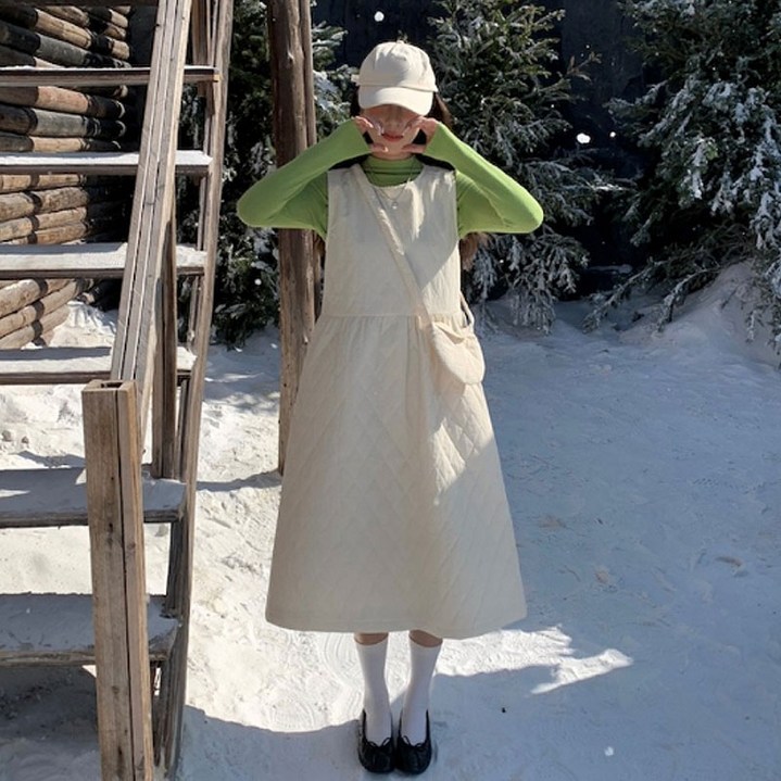 반폴라티셔츠 러블리 누빔원피스 미니백 코디 세트