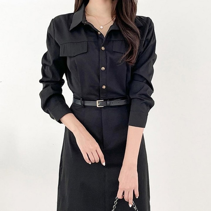 Lovin closet 여성 셔츠 롱 원피스 하객룩 결혼식 출근룩 벨트포함