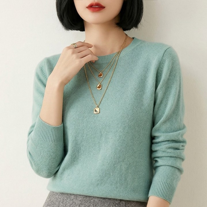 핑크셀럽 여성용 베이직 보들 라운드 니트 티셔츠