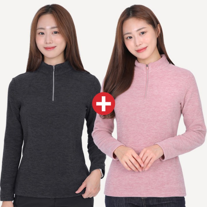 <투엘라> (1+1) 여성 올데이 기모 스판 집업 티셔츠