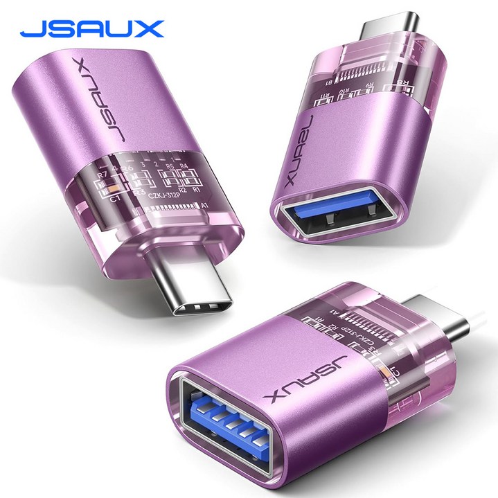 JSAUX USB 3.0 A타입-C타입 OTG 투명 변환 젠더, 3개, 자주색, 24cm