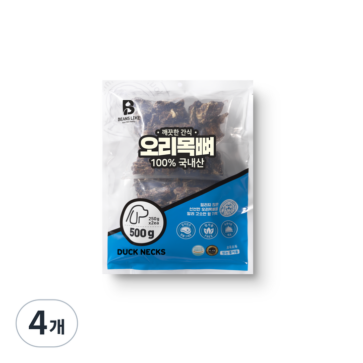 빈즈라이크 목뼈 강아지 간식, 오리, 500g, 4개