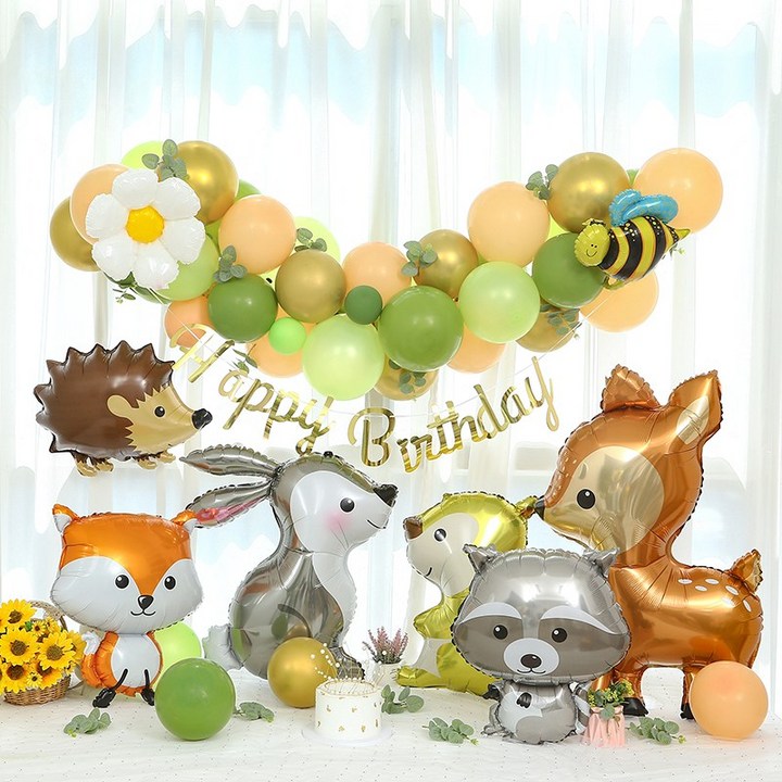 풍선세트 [피앤비유니티]초록마을 동물 친구들 모여라 생일파티 풍선세트, 친구들 모여라