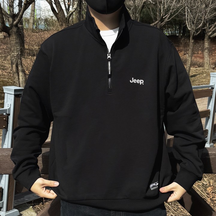 국내매장판 지프 JEEP MLOGO 에센셜 하프집업 맨투맨 기본 쭈리 아메리칸 캐주얼 스타일 긴팔 반집업 티셔츠