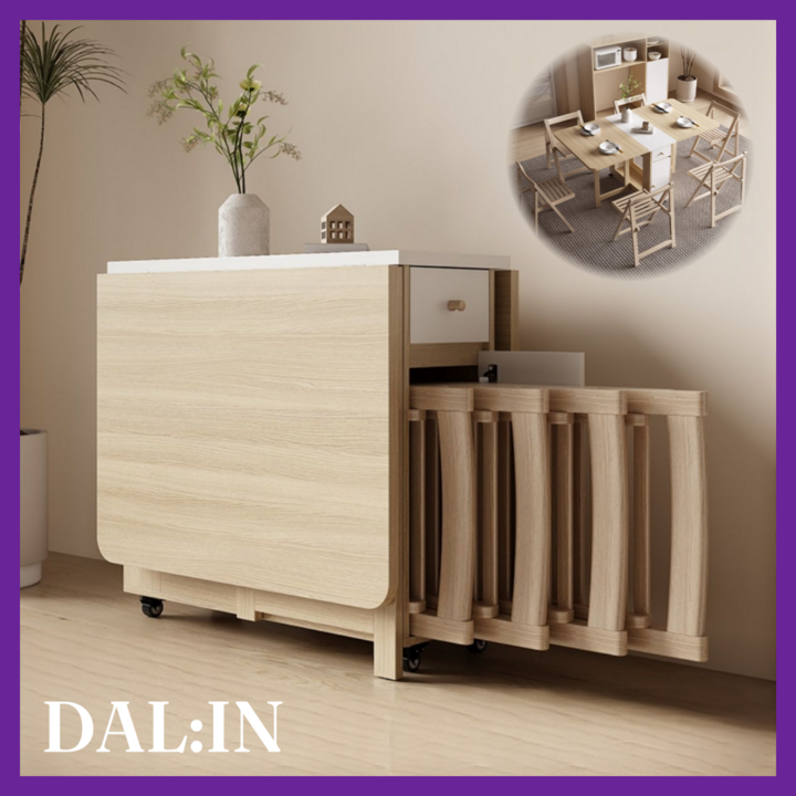 DALIN 공간활용 접이식 식탁 2인용 4인용 테이블 폴딩 간이 밥상 확장형 거실 책상, 4인용, 4번 그레이 의자6개