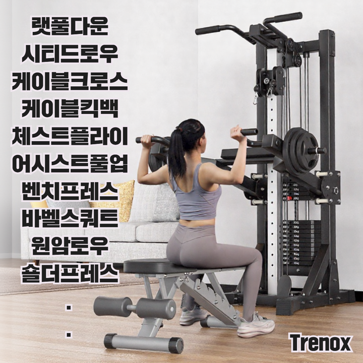 트레녹스 홈짐 세트 벤치프레스 철봉 헬스기구 치닝디핑 스미스머신 다기능 턱걸이 풀업 홈트, 클래식형70kg추덤벨벤치
