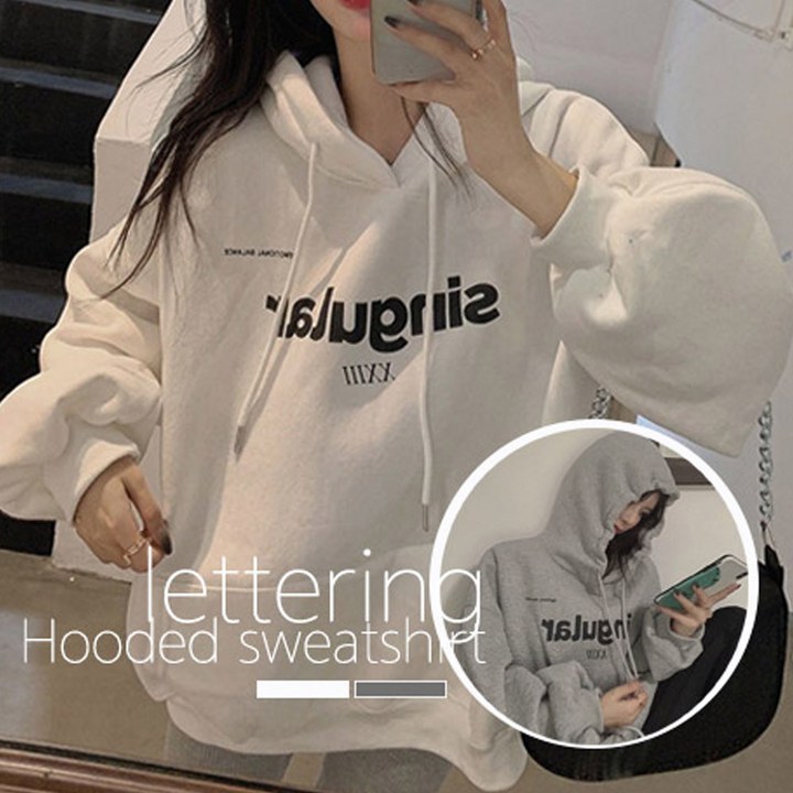 앤시오 여성 오버핏 프린팅 기모 후드티
