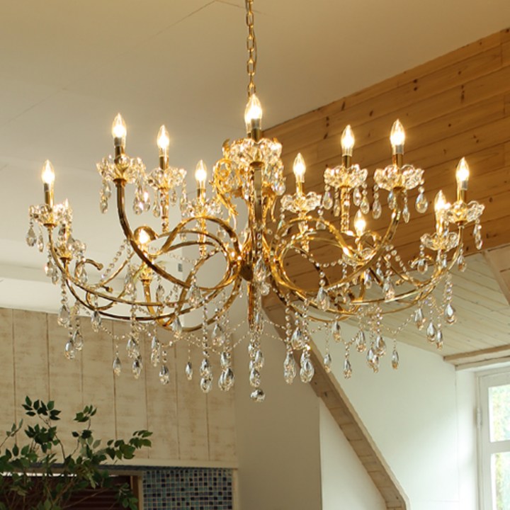 샤롯데금장2단15등 대형크리스탈샹들리에 호텔행사로비 결혼식장 복층 까페인테리어 조명