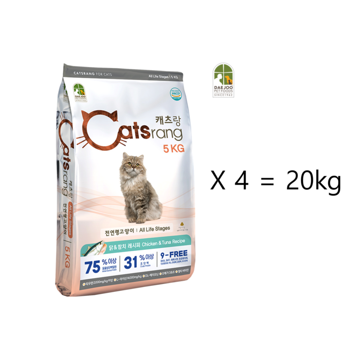 캐츠랑 전연령 20kg 5kg X 4개 전연령 올라이프 고양이 건식사료 닭고기  참치 길냥이사료 길고양이 캐츠랑 대용량사료, 상세페이지 참조