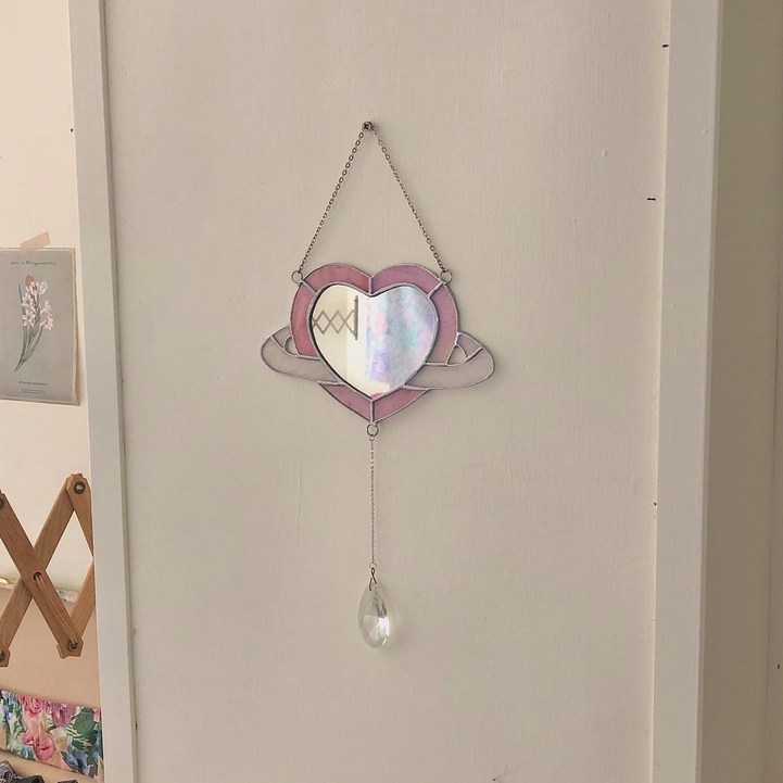 handmade 하트행성 거울 1color 유리공예 스테인드글라스 수제 핸드메이드 미러, large