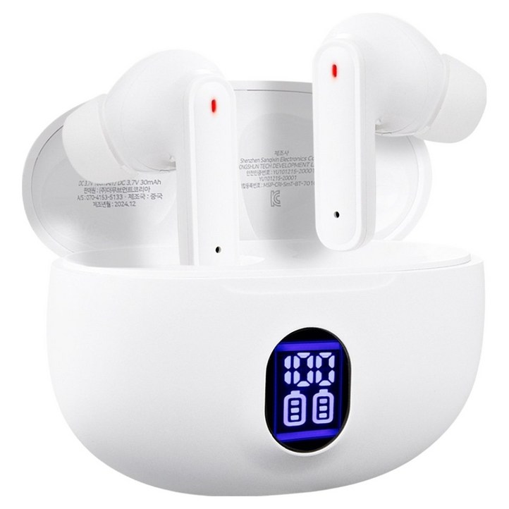 팬택 LCD 무선 커널형 블루투스 ENC 노이즈캔슬링 이어폰, 화이트, TBT100