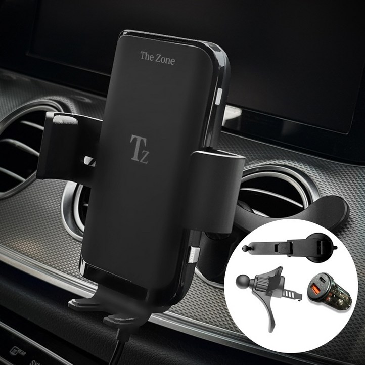 더존 차량용 15W 듀얼코일 FOD센서 고속 무선충전 거치대 TZC100S  USB 시거잭