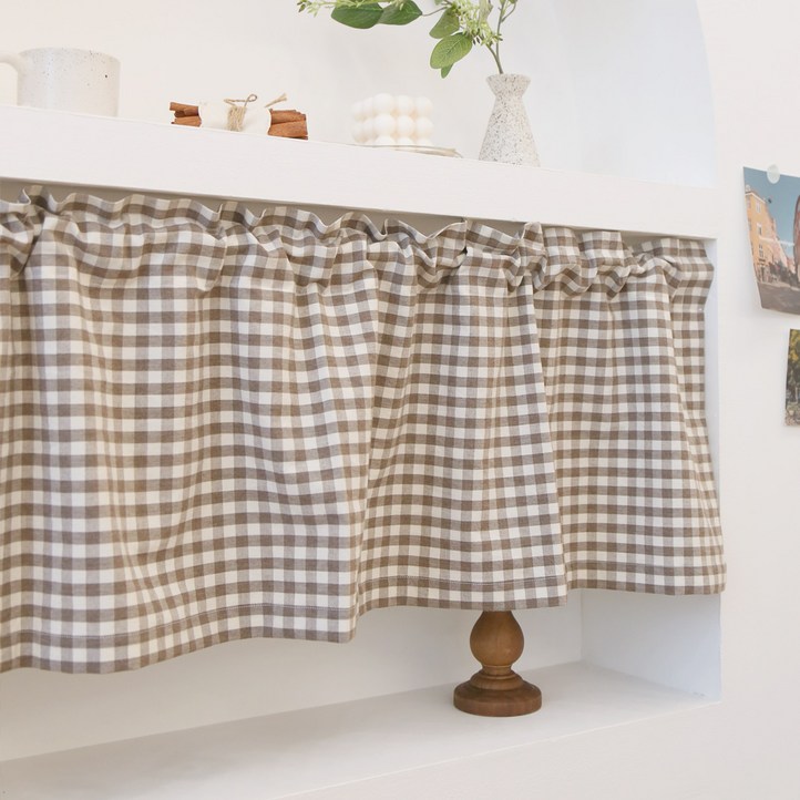 포홈 핸드메이드 파스텔체크 사이즈별 맞춤 커튼 봉집형