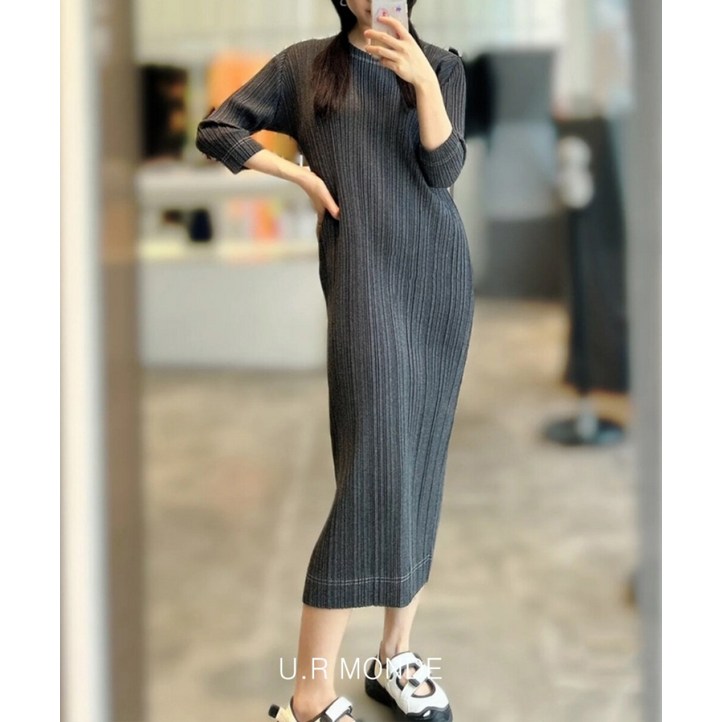 유아몽드  7부소매 플리츠 롱원피스 라운드넥 하이퀼리티 심플